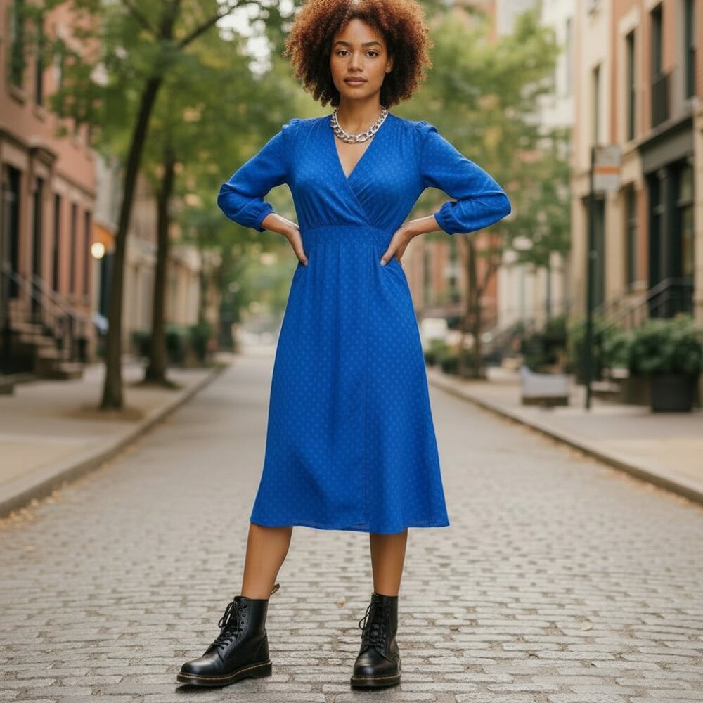 VINTAGE 1980s KOREA SAINT ROMEI Royal Blue Silk Dress 6 M Korean Fashion - Picture 16 of 16